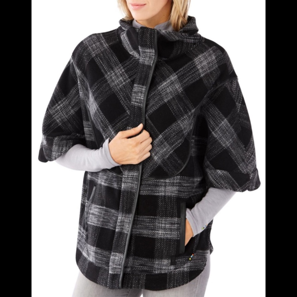Smartwool Aspen Grove Plaid Poncho Wool Black M